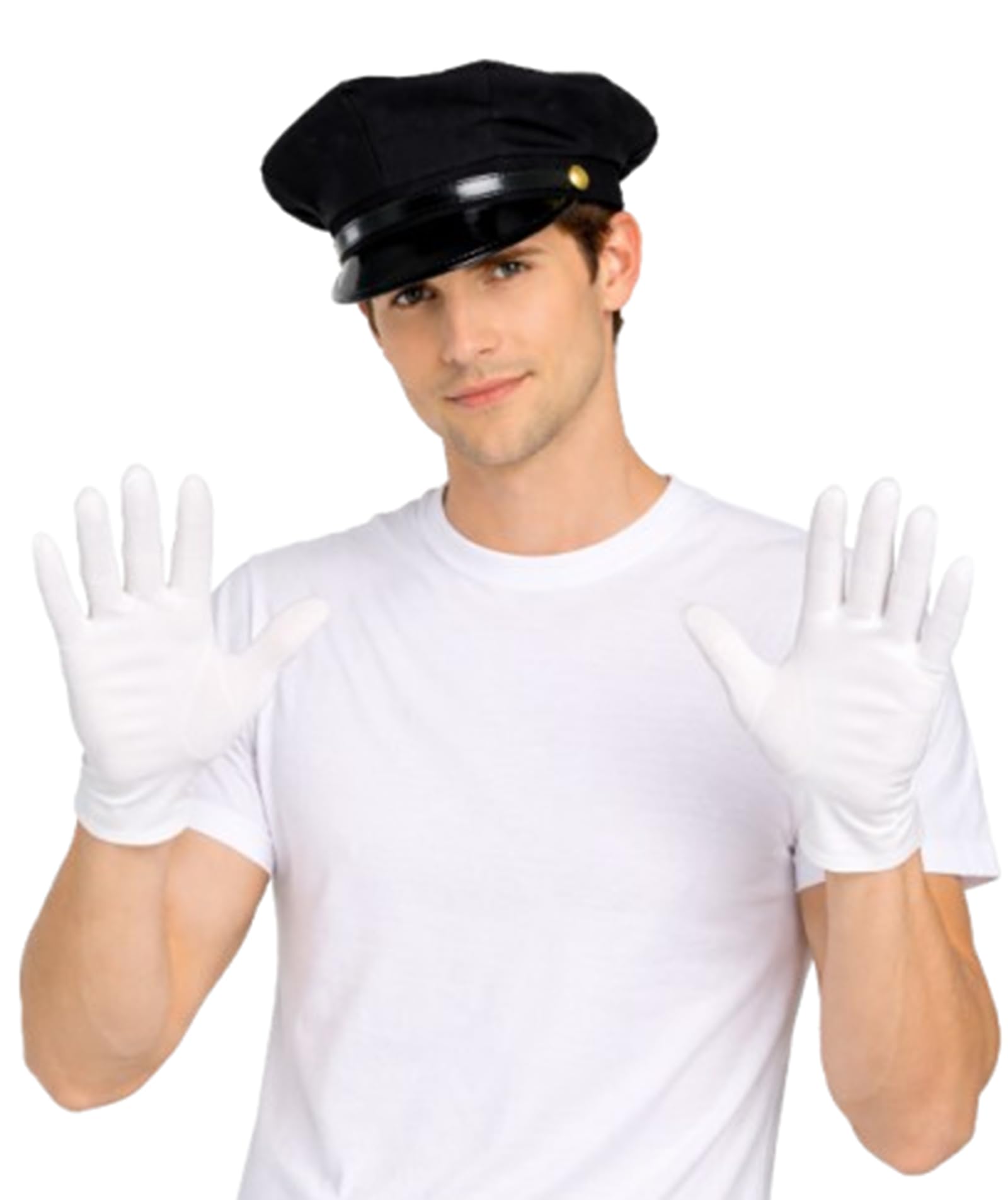 Nujake Men's Black Adults Unisex Chauffeur Fancy Dress Costume Set Hat & White Gloves Limousine Driver