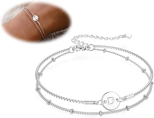 BodyBonita Bracelet Femme en Couches avec des Pendentifs en Argent Sterling Rond