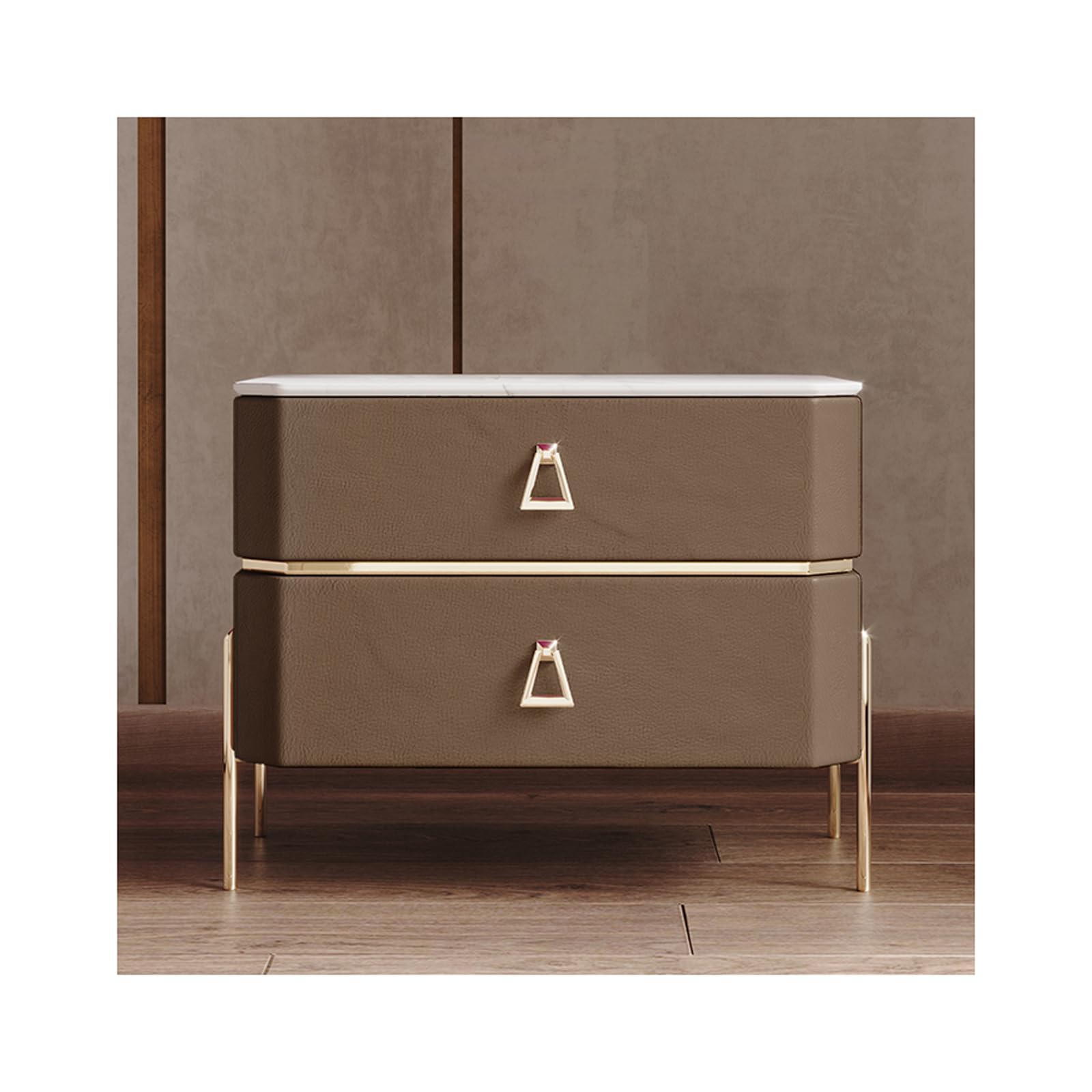 Table de chevet en bois massif et marbre design luxe pour chambre élégante