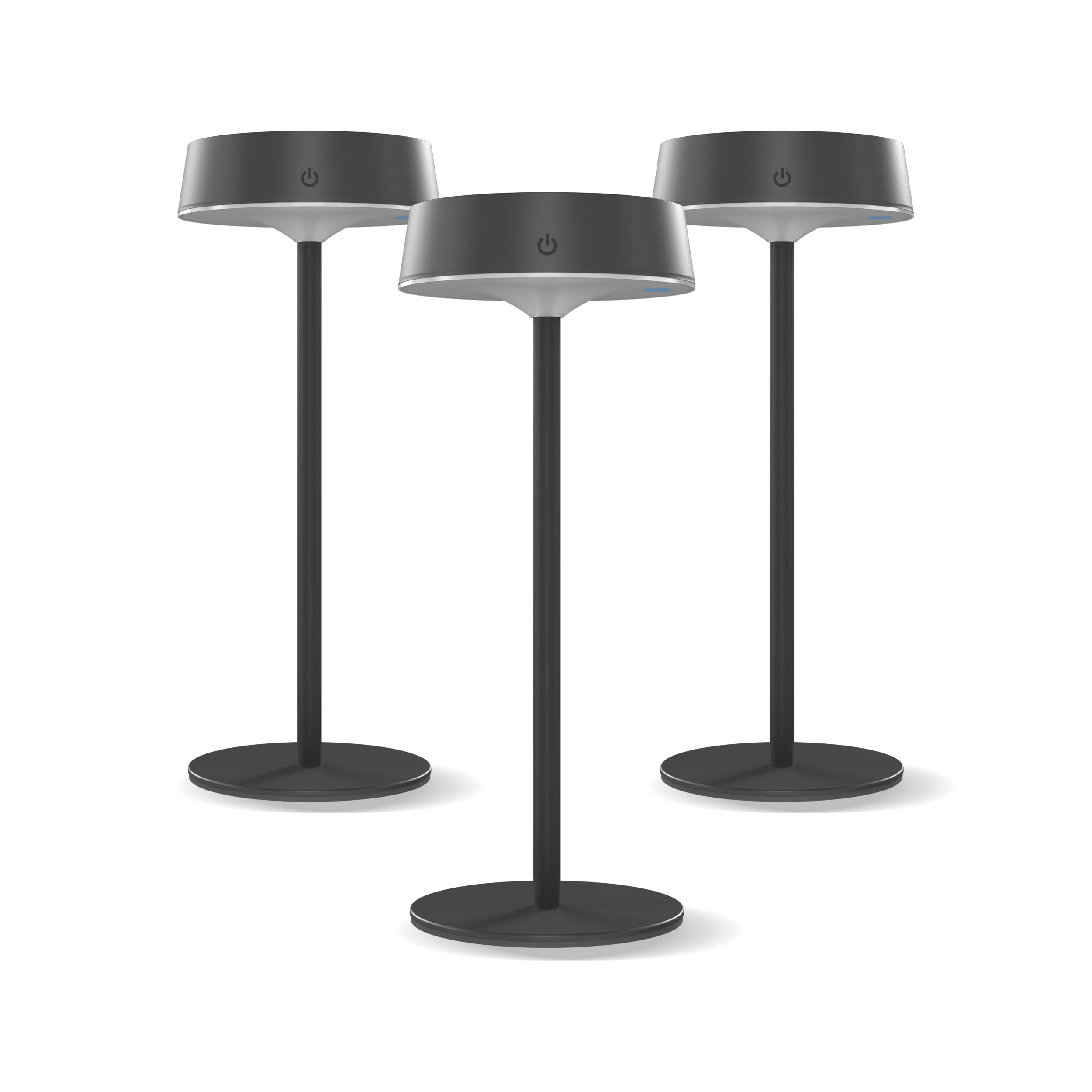 Calex Black - Parma Solar Table Lamp, 3 Pieces, Cordless Light, Indoor & Outdoor, Rechargeable Lighting, Battery Operated, Touch Control, Dimmable,