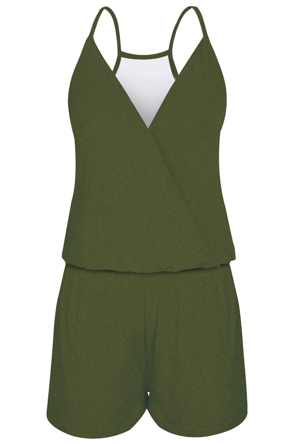 Loveternal Femme Combishort Ete sans Manches Salopette Short Taille Elastique V-Col Romper Jumpsuit avec Poche Combinaisons Bodysuit Casual Plage S-XL