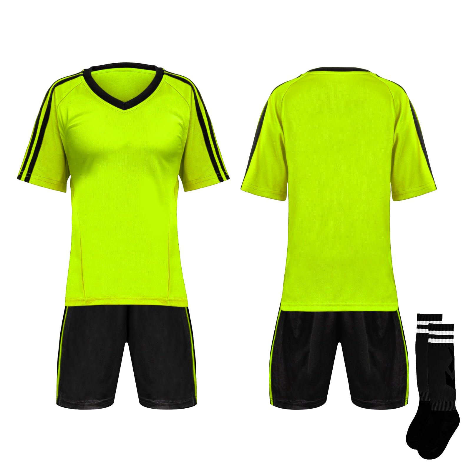 TOPTIE Soccer Jersey, Shoulder Striped Soccer Shirts, with Jersey, Shorts and Socks-Lime/Black-4T