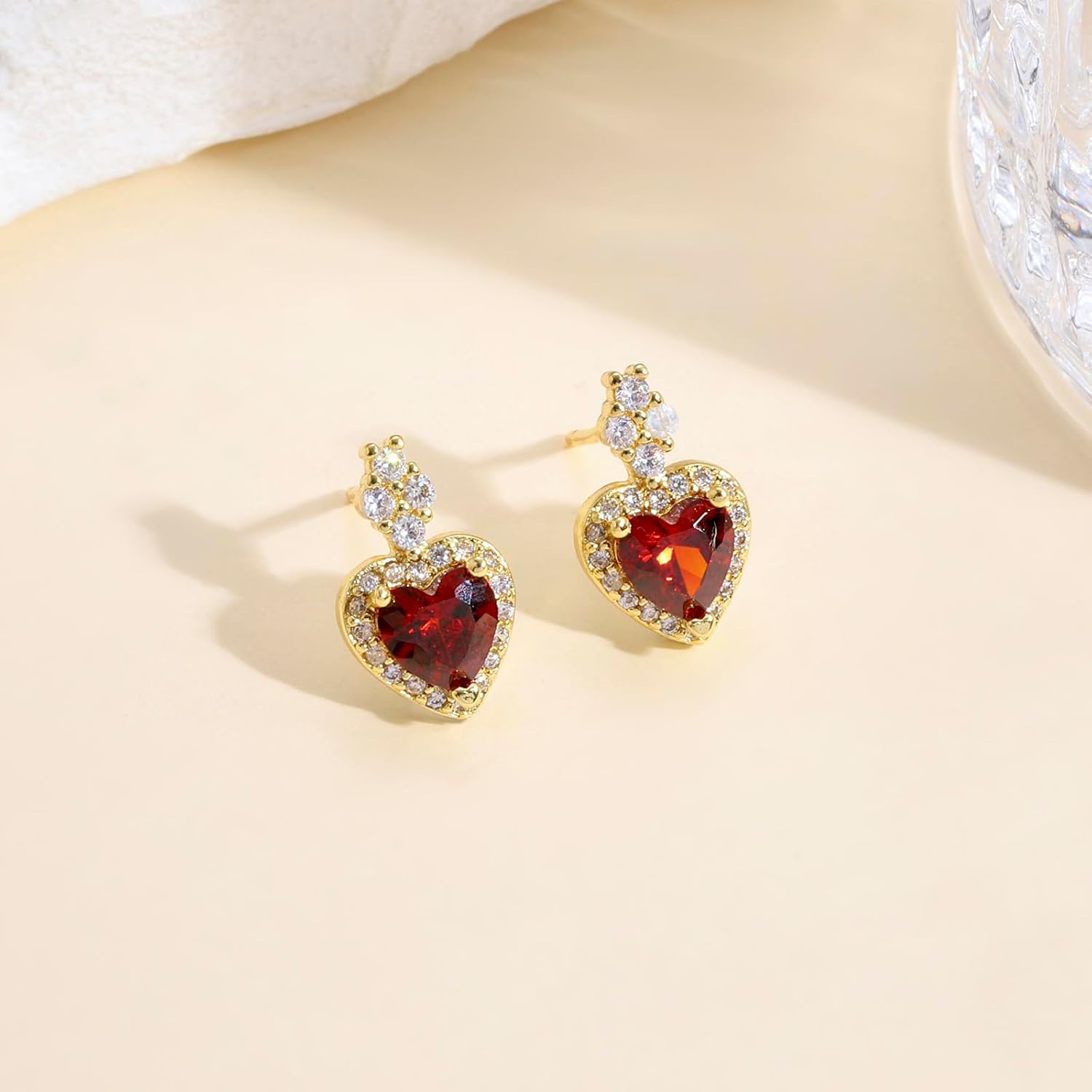 Birthstone Stud Earrings for Women Dainty 14k Gold Plated Gold Heart Earrings Cubic Zirconia Earrings Simulated Gemstone Rings Valentines Birthday Gifts for Her Wife Mom Grandma - Image 5