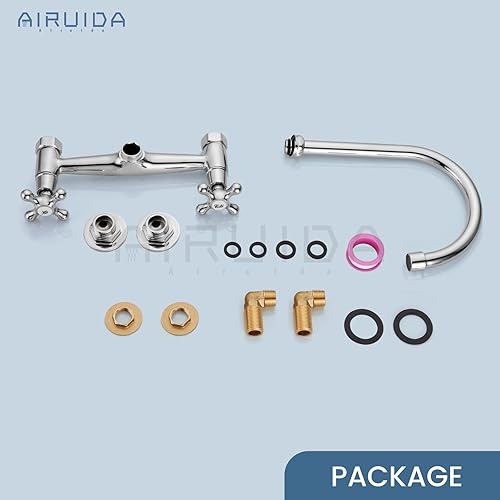 Vista 65 de Airuida Grifo de fregadero de cocina de latón antiguo, grifo central montado en la pared de 8 pulgadas, grifo de cocina comercial montado