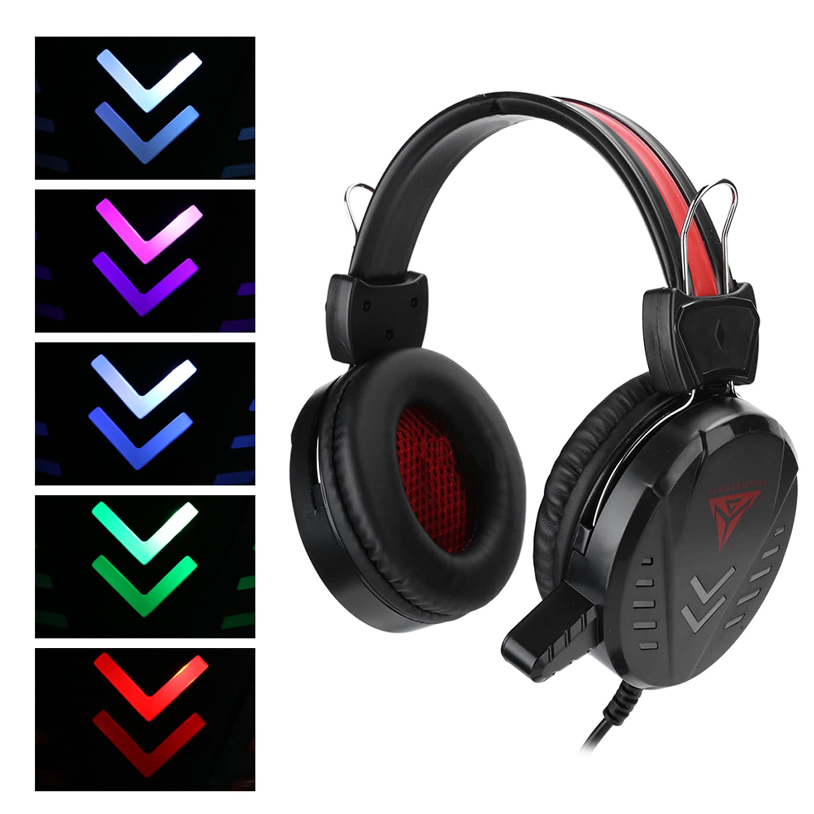 Septpenta Casque de Jeu A1, Micro à Isolation Sonore Haute Sensibilité USB 3,5 mm Multifonction Filaire sur L'oreille avec Lumière LED, Réduction du Bruit pour Jeu, Musique, Vidéo, Ordinateur