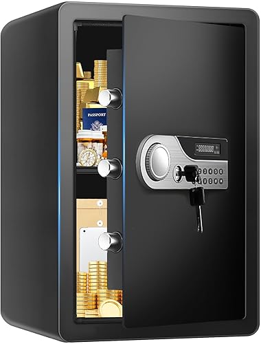 Caja de seguridad digital con bloqueo de teclado, 1.8 pies cúbicos, 17.72 x 13.78 x 12.99 pulgadas, negro