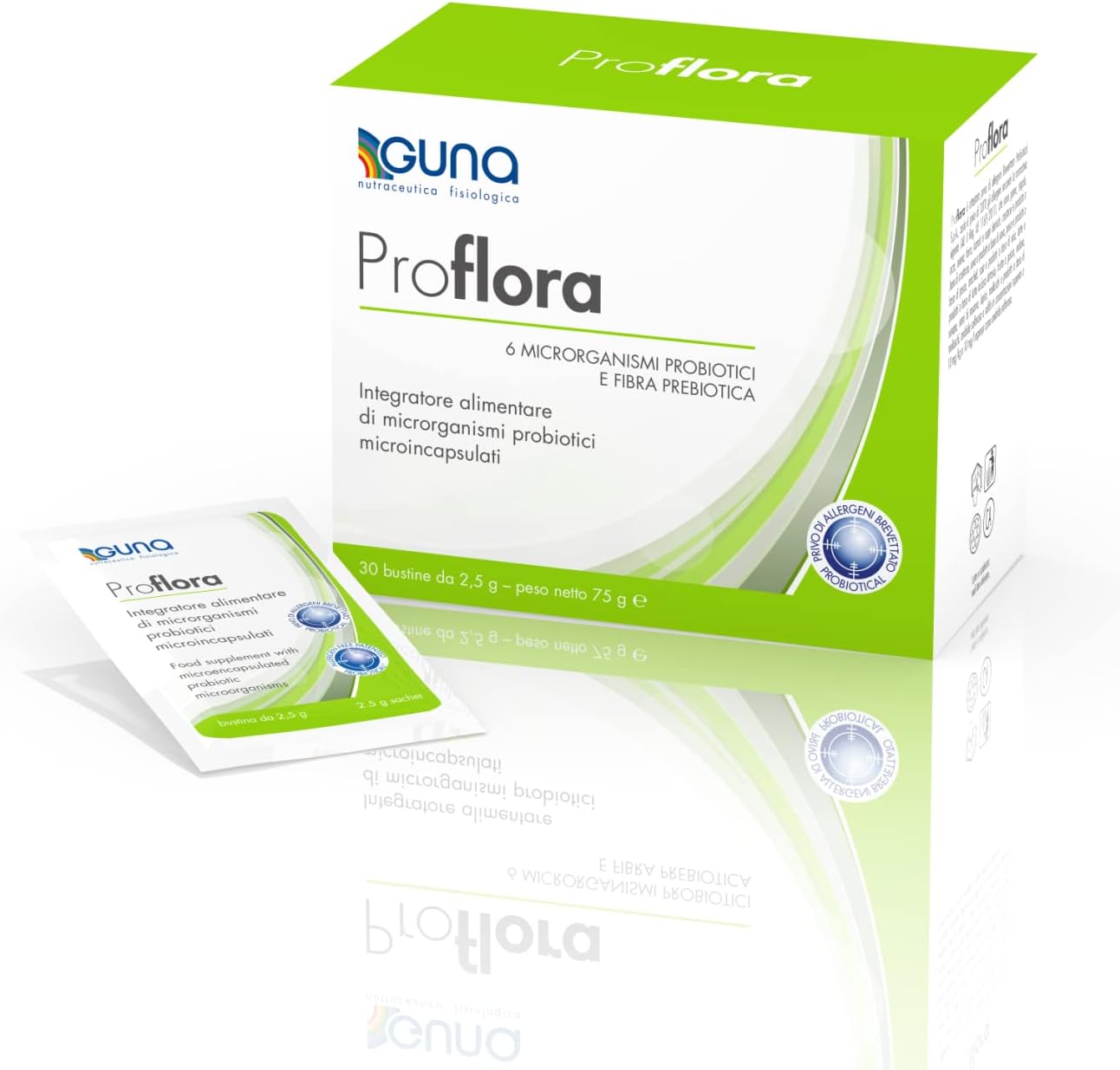 Proflora voedingssupplementen van probiotische micro-organismen microincapsuleulaten – 30 zakken, groen, 75 gram