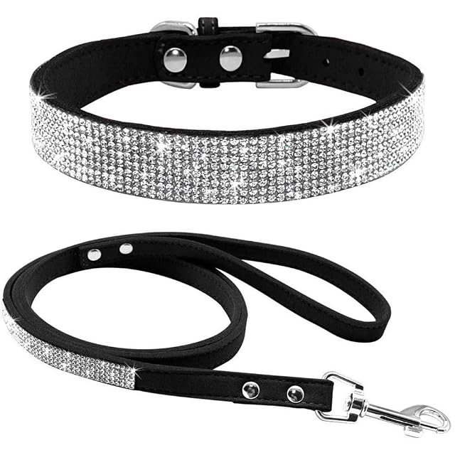 ETOPARS Collar de Perro con Diamantes, Correas para Mascotas de Piel de Ante Suave y Brillante