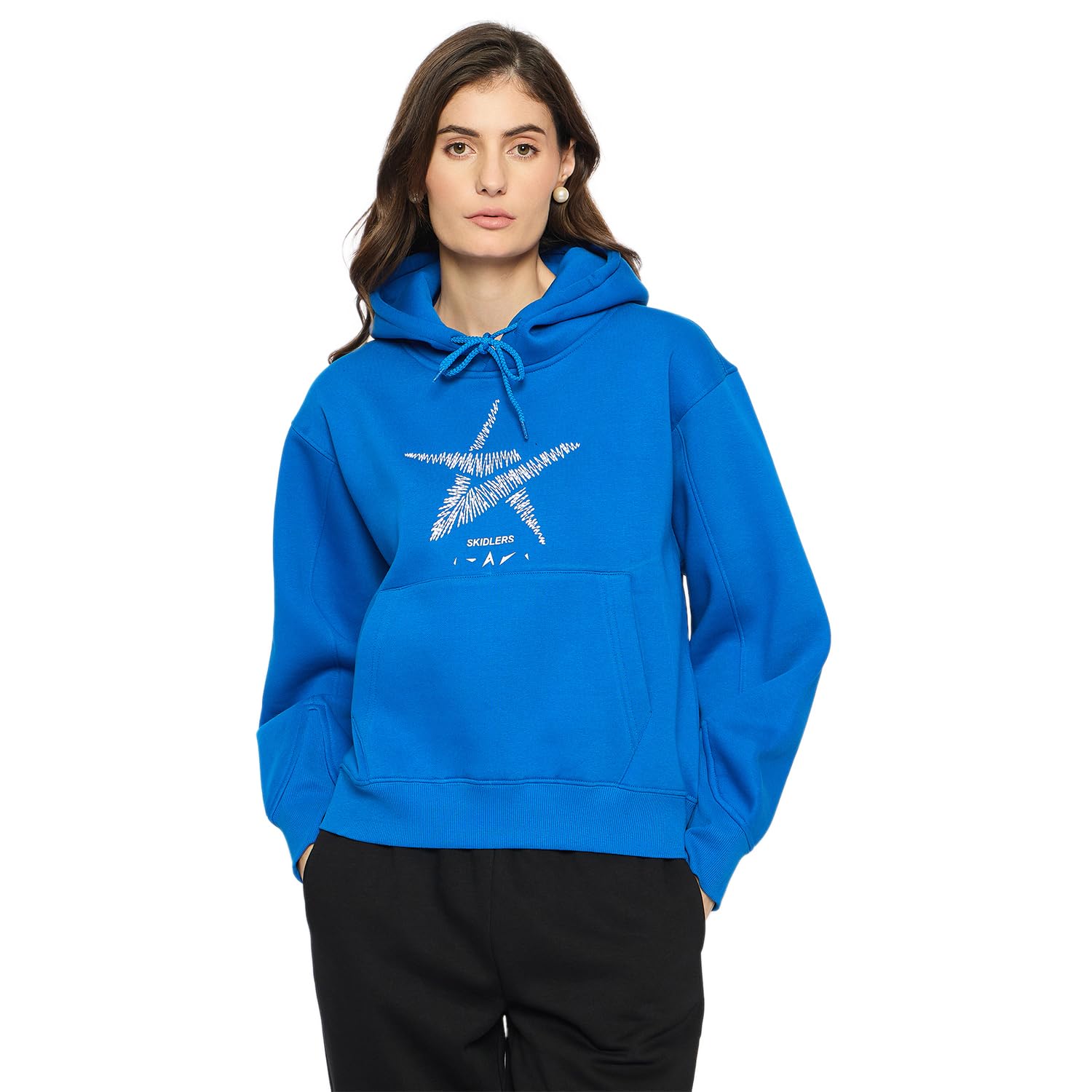 skidlers Women’s Hooded Oversized Sweatshirt | Full Sleeve Casual Hoodie for Winter & Streetwear | Blue, Medium-picture-5