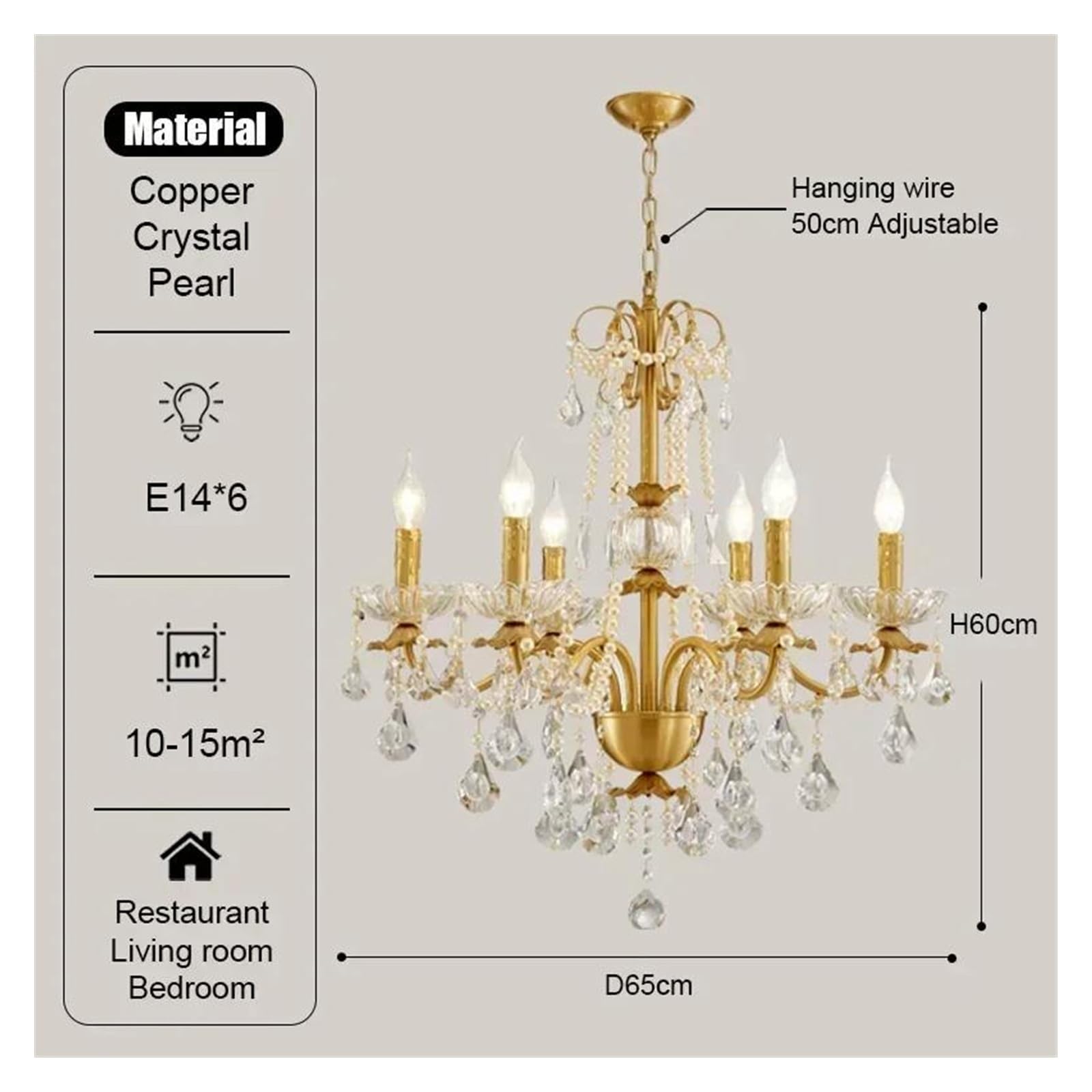 Genérico Lámparas de araña, Lámpara de araña moderna cristal latón dorado y lujoso for sala estar, comedor, dormitorio, velas, lustre, decoración, lámparas colgantes(Warm light,6lights)