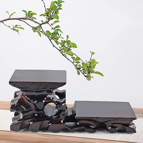 Miniatura 4 de GOLDY&WENDY Jarrón rectangular oriental hecho a mano con base de palisandro, tetera, estatua de Buda, ornamento, soporte de exhibición