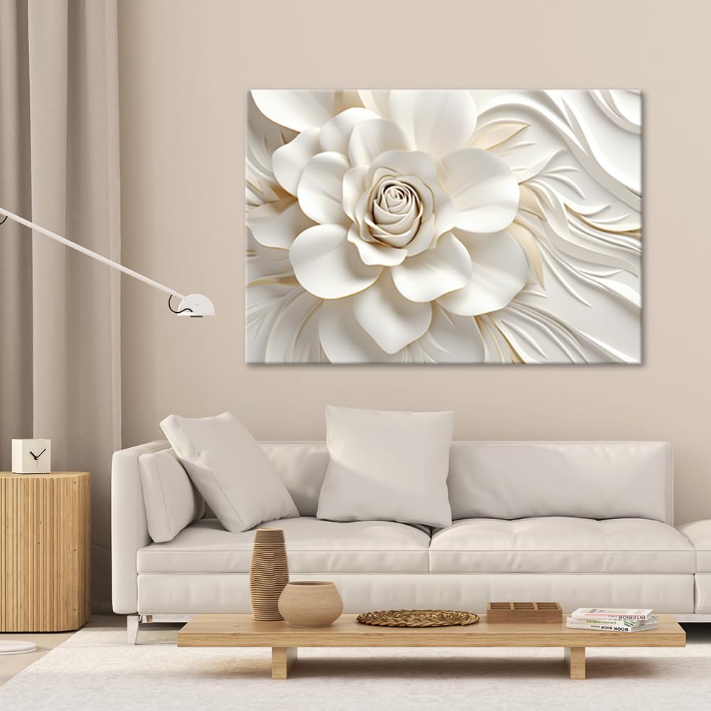 Feeby Cuadro en Lienzo 3D Flores Oro Naturaleza 120x80 cm XXL 1 Pieza Modernos Impresión Calidad fotografica Imagen Decoración De Pared Salon Dormitorio Oficina Pasillo Hotel Spa Motivo floral Blanco