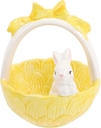 LUOZZY Cesta de caramelo de conejo, cesta de cerámica para conejo, decoración de escritorio, color amarillo