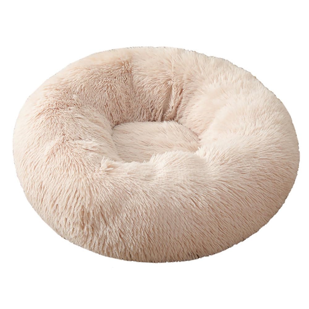 Hiseng Soft Fluffy Dog Bed, Solid Color Self-Warming Cat Bed Washable Round Dog Beds Medium, Plush Anti-Slip Bottom Donut Cat Beds for Indoor Cats (50cm,Apricot)