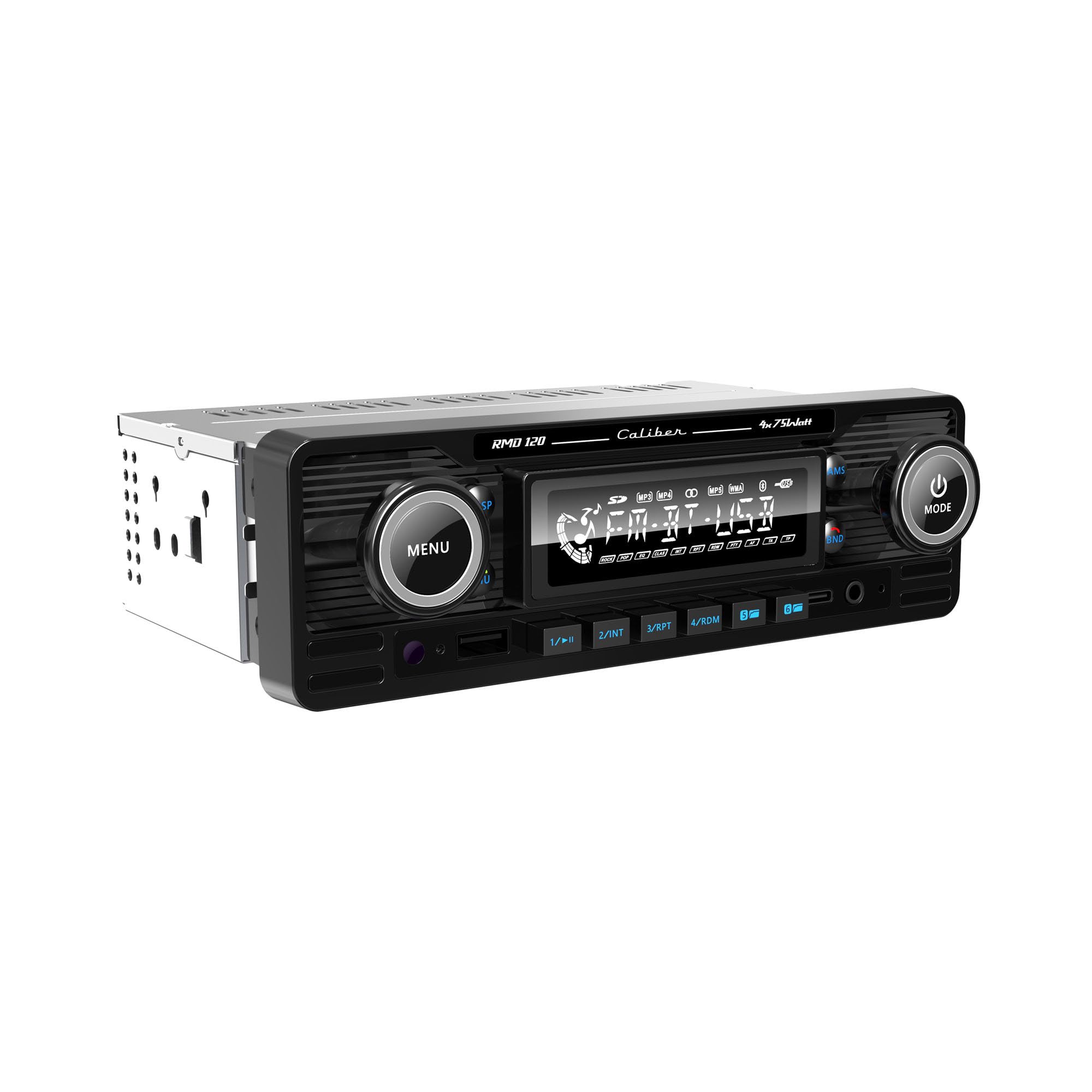 Caliber Autoradio Bluetooth - RMD120-B - Autoradio Voiture USB - Auto Radio FM - 1 DIN - Radio Vintage Design - Chrome