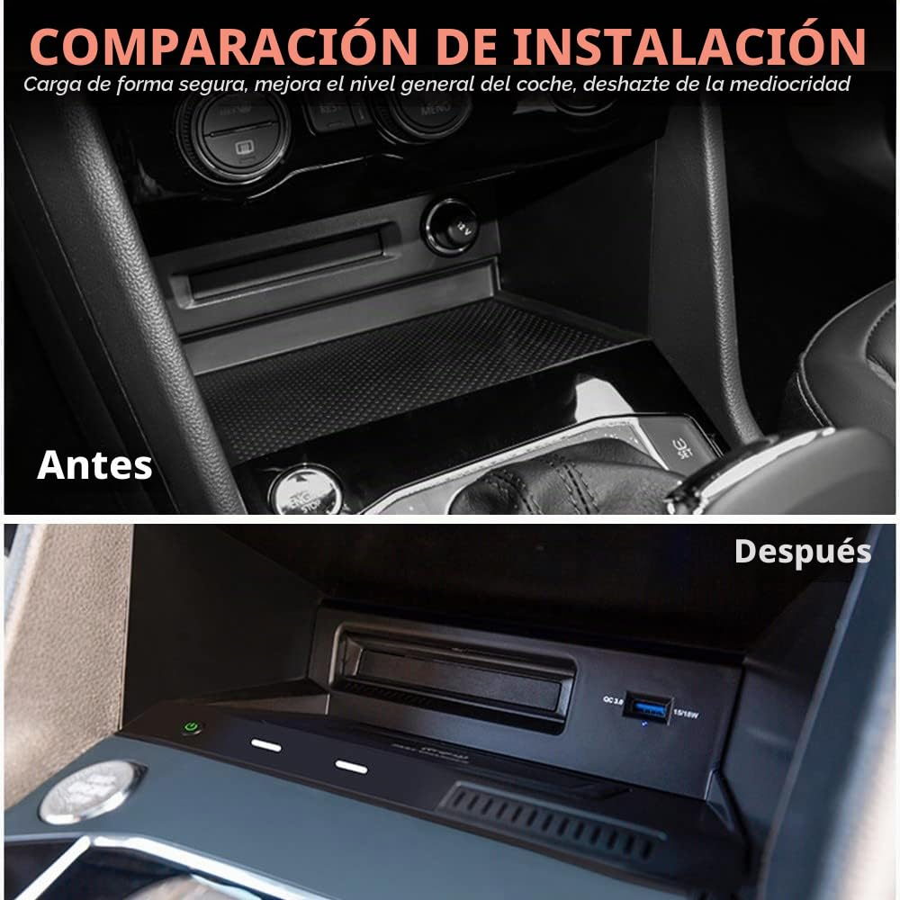 Cargador Inalámbrico Coche para VW Tiguan 2018 2019 2020 2021, 15W Qi Carga Rápida Auto Teléfono Cargador para Volkswagen Tiguan Consola Central Accesorios, Regalo para Tiguan Propietarios