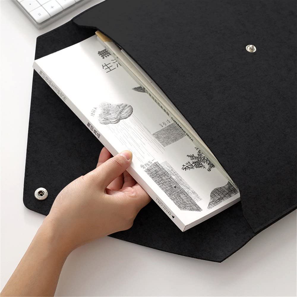 GREENSHEEP Felt A4 Paper Document Folders - Portable File Holder Document Organizer With Button Closure For Office, School, Stationery, Pack Of 2 (Black And Dark Grey) 1