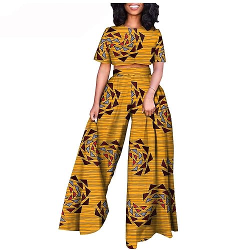 African Suits for Women Short Sleeve Crop Top and Pants