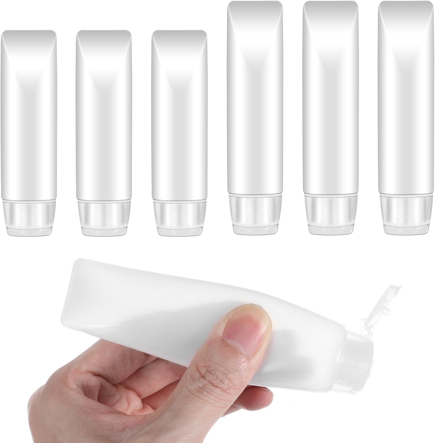 Oruola Zestaw 6 przezroczystych butelek podróżnych, z tworzywa sztucznego, 50 ml, 30 ml, do wielokrotnego napełniania, przenośne, szczelne, małe butelki do wyciskania szamponu, balsamu, odżywki, żelu