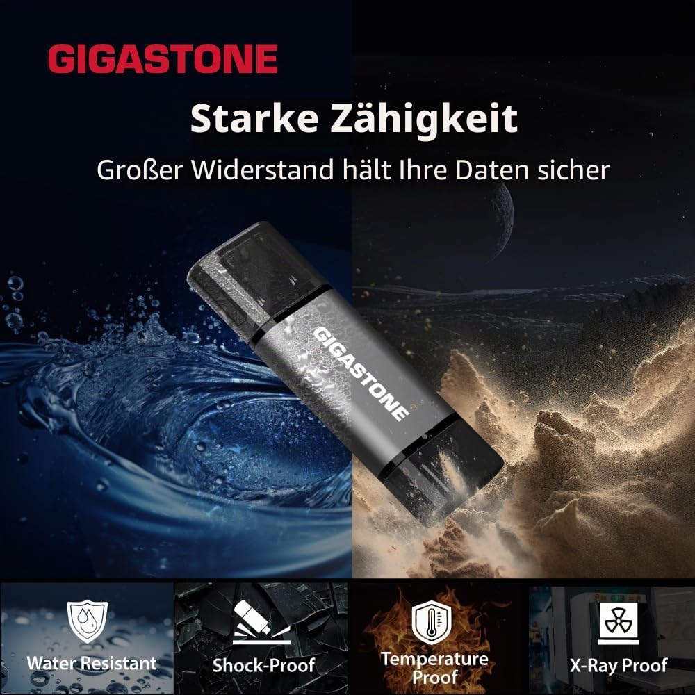GIGASTONE 256GB Dual-Laufwerk, Z40 USB 3.2 Gen 1, 2-in-1 Type-A & Type-C, 100MB/s UltraSchnell, Mit Schutzkappe, Plug & Play für Smartphone/PC/Mac/TV/Auto USB 2.0/3.0/3.1 Kompatibel