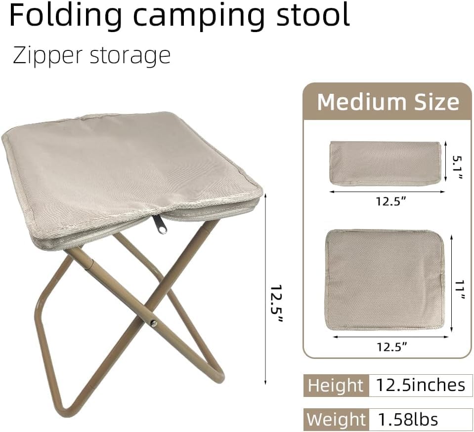 Image of Camping Stool, Portable Folding Stool with Carry Bag, 12in Portable Folding Chair 1.6Lbs Collapsible Camp Stool Outdoor Footstool for Travel Walking Hiking Fishing Picnic Barbecue (Khaki)