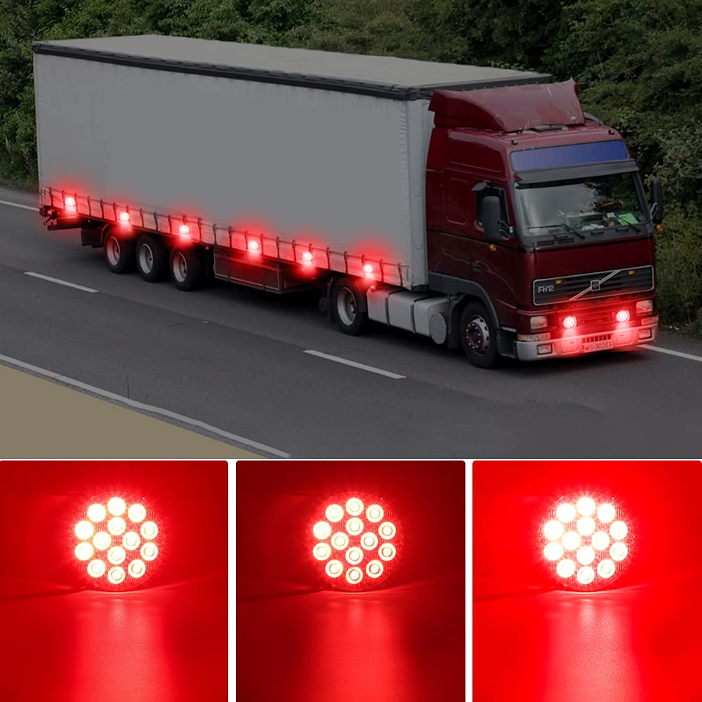 Biqing 2pcs Rotondo Doppia Faccia Parafango Indicatori di Direzione,24LED Luce Stop dei Freni 12V 24V Stop Posteriori Rosso Ambra Luce Ingombro LED Laterale per Camion Semi Rimorchi Trattori