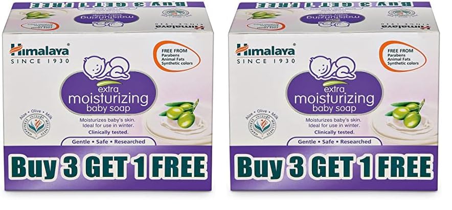Himalaya Extra Moisturizing Baby Soap- With Almond Oil, Olive Oil, Aloe Vera, And Milk|Clinically Tested|100% Free From Parabens, Synthetic Colors| Moisturizes Baby's Skin|Pack Of 8