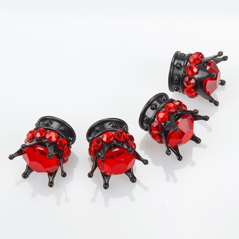 OTOSTAR Pure Handmade Bling Bling Rhinestones Tire Valve Stem Caps 4 Pack (Black/Red)