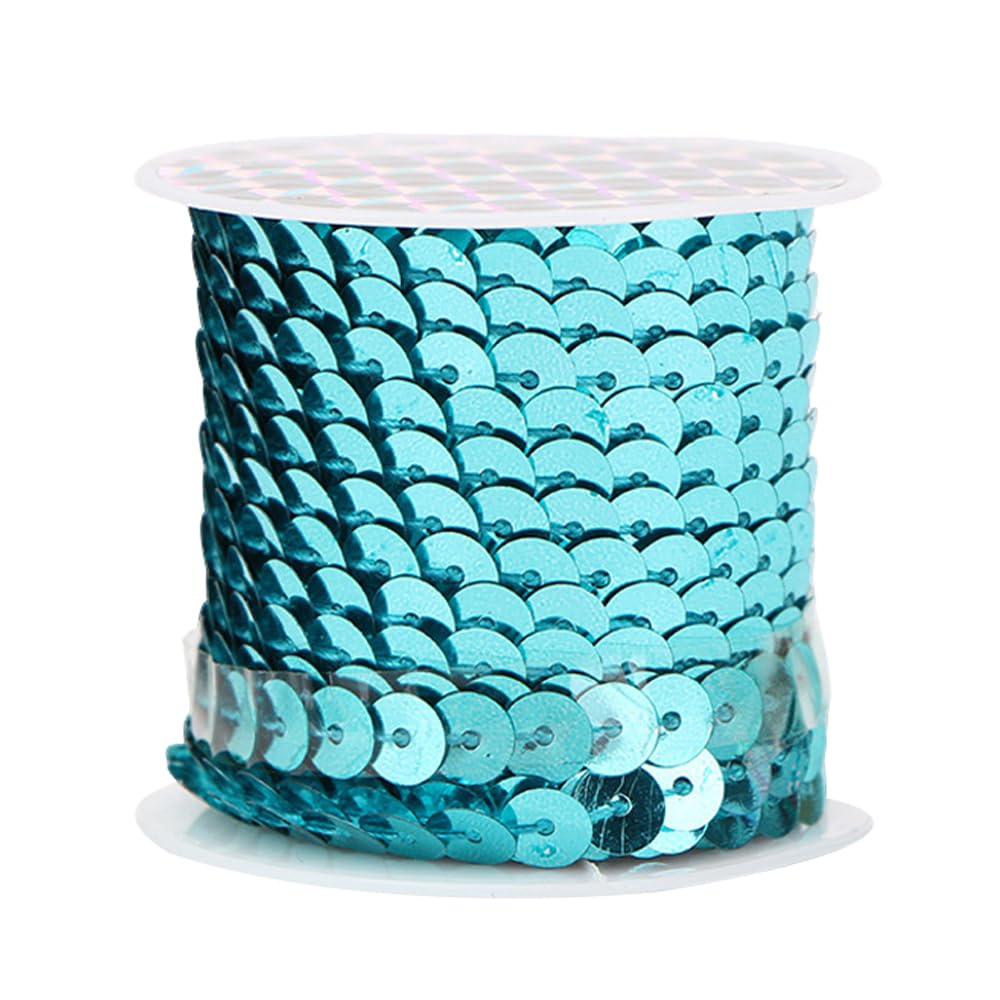 Leliafleury 4.5 Meter Blue Sequin Trim 6mm Sequins String Flat Round Paillettes Ribbon for DIY Crafts Sewing