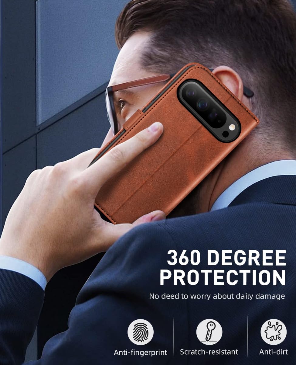 OCASE Compatible with Google Pixel 10 Pro XL Wallet Case, PU Leather Flip Folio Case with Card Holders RFID Blocking Kickstand [Shockproof TPU Inner Shell] Phone Cover 2025, Brown