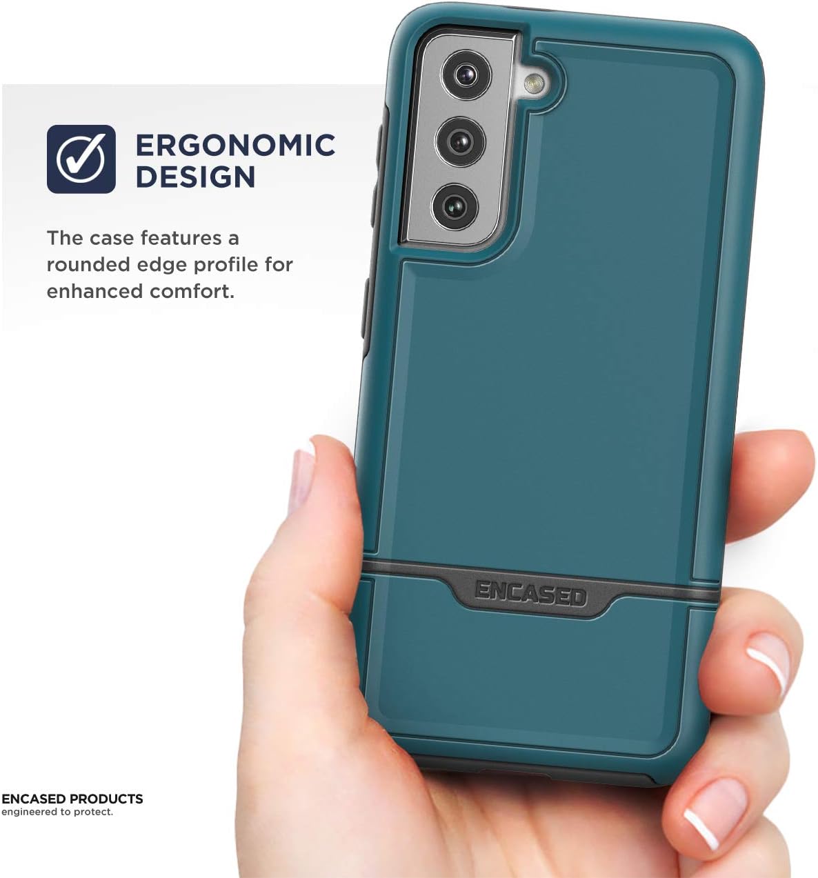 Encased Rebel Series Designed for Samsung Galaxy S21 Plus Belt Clip Case (2021) Protective Heavy Duty Holster Phone Case - Blue