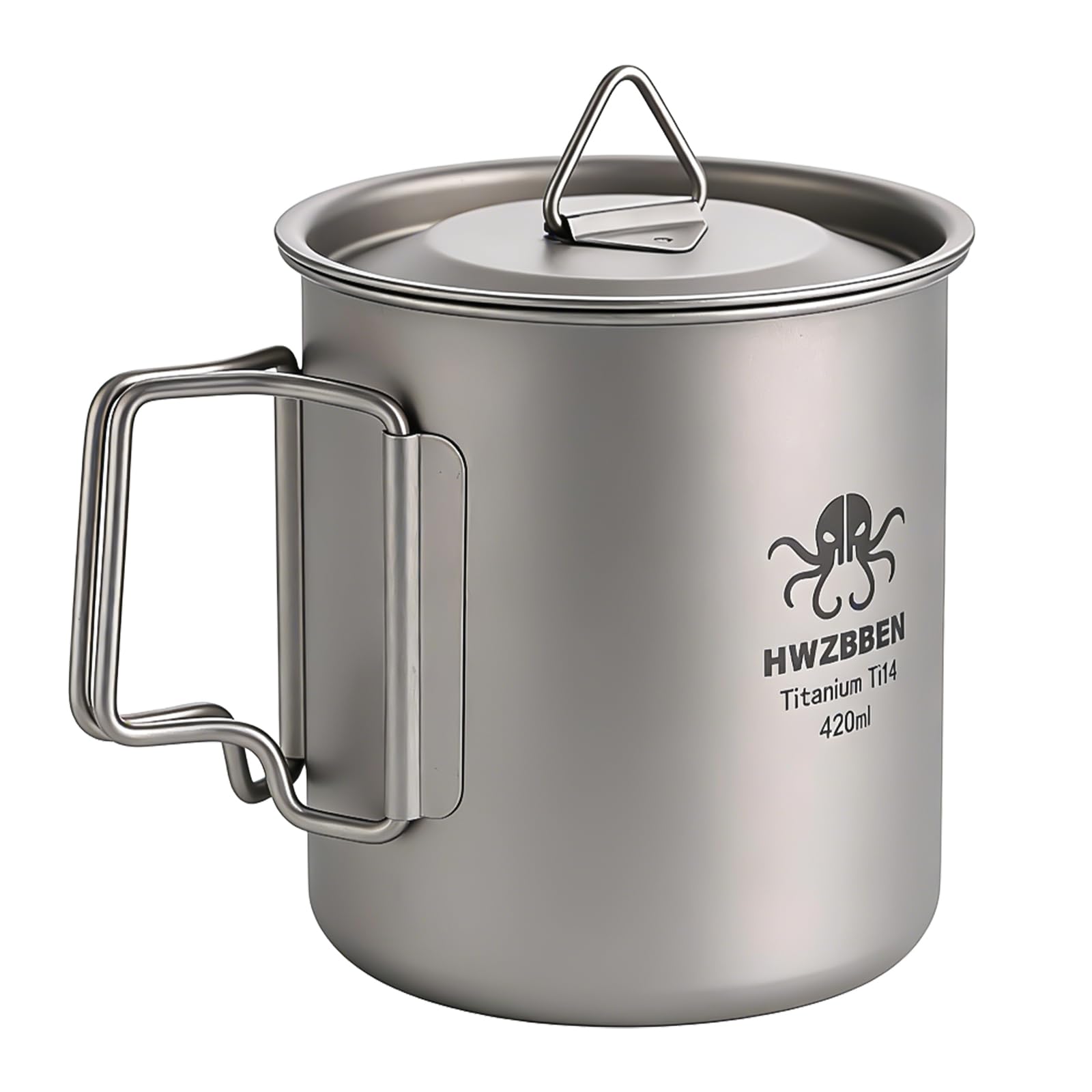 Camping Becher Titanium 420ml, Ultraleichte Titan Tasse mit Klappgriff & Tragbarem Beutel, Perfekt für Camping, Wandern und Picknick
