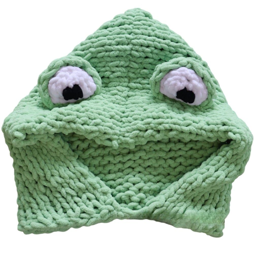 Casiler Women's Green 1 Pc Frog Hat Crochet Knitted Cute Frog Hat With Warm Masked Hoodie Beanie Caps For Autumn And Winter