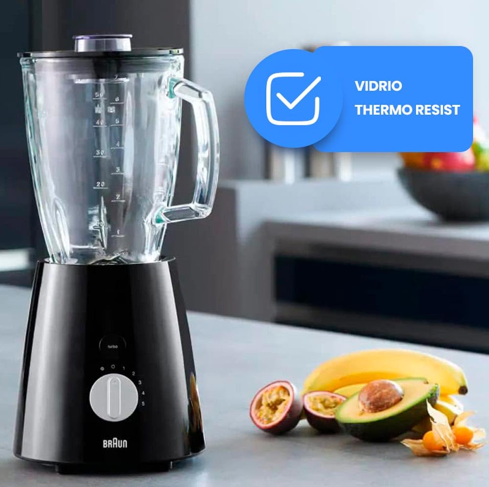 Anakel Home Repuesto de Jarra de Cristal Batidora Compatible con Braun 4184 Vaso de vidrio para Batidora Compatible con Modelos JB3060, MX2050, Multiquick...