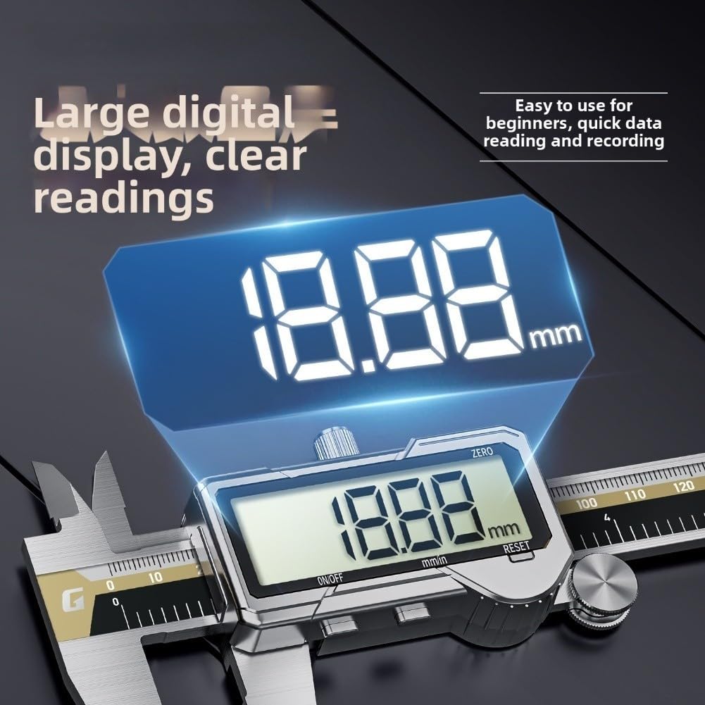 Wiederaufladbarer Messschieber 0,01 mm mit großem Display, elektronischer Messschieber, Tiefenmesser, Schmuck, Metallverarbeitung, Industrie (200 mm) (150 mm)