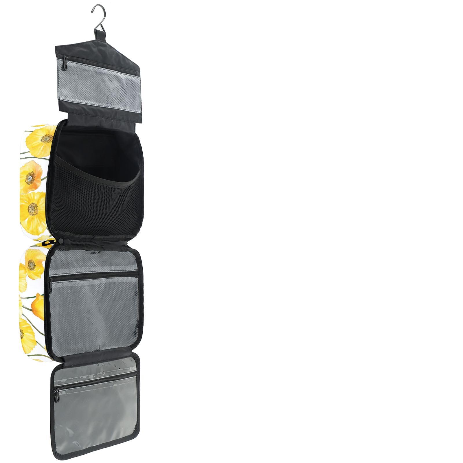 YNNALE Sewing Supply Organizer Bag, Yellow Poppy Flower with Green Stem Portable Sewing Bags with Pockets&Hanger, Sewing Storage Box Case for Sew Supplies/Kit/Tools/Accessories (BAG ONLY)