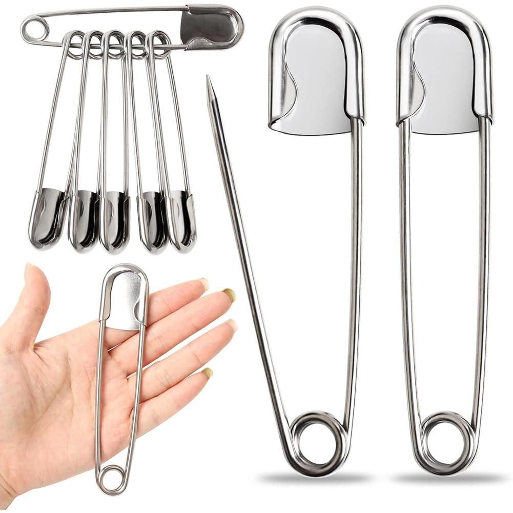 UDSKNV[KSL 15 Pcs 5 Inch Large Safety Pins Stainless Steel Safety Pins Heavy Duty Strong Laundry Pins for Fashion, Sewing, Quilting