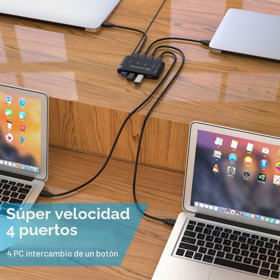 chenyang Conmutador KVM USB 3.0 para compartir 4 ordenadores, 4 dispositivos USB para teclado, ratón, escáner, impresora
