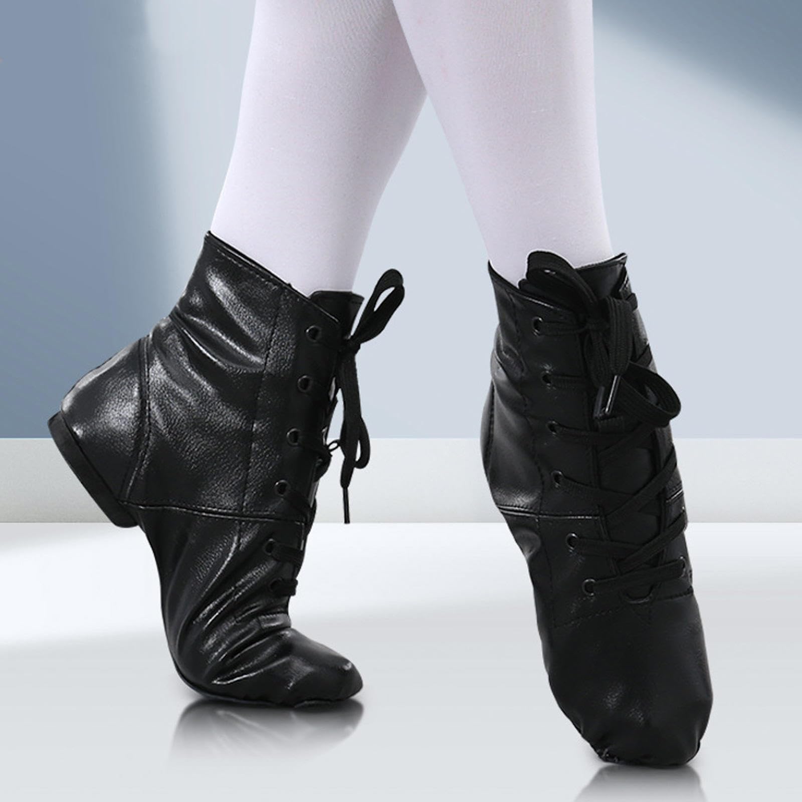 Scarpe da Jazz Alte da Donna, Scarpe da Ballo con Lacci in Pelle PU per Ragazze Unisex - Scarpe da Ballo con Suola Divisa