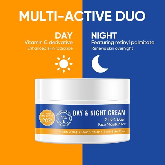 20% Vitamin C Cream and 1% Retinol Cream for Face, 1.76OZ Day & 1.76OZ Night Facial Moisturizer Daily Face Moisturizer for Women Men, Hydrating for Anti-aging Wrinkle Even Skin Tone Tightening 3.53OZ
