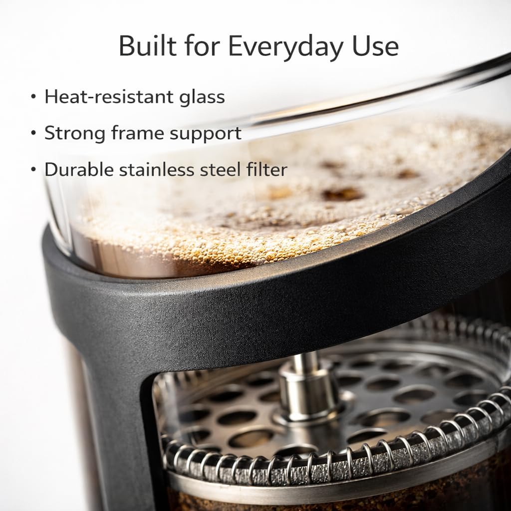 Classic Continental 350ml Black Cafetière – Premium Manual 3 Cup French Press Coffee Maker with Toughened Shockproof Glass Pot and Plunger Filter for Ground Beans Espresso Tea
