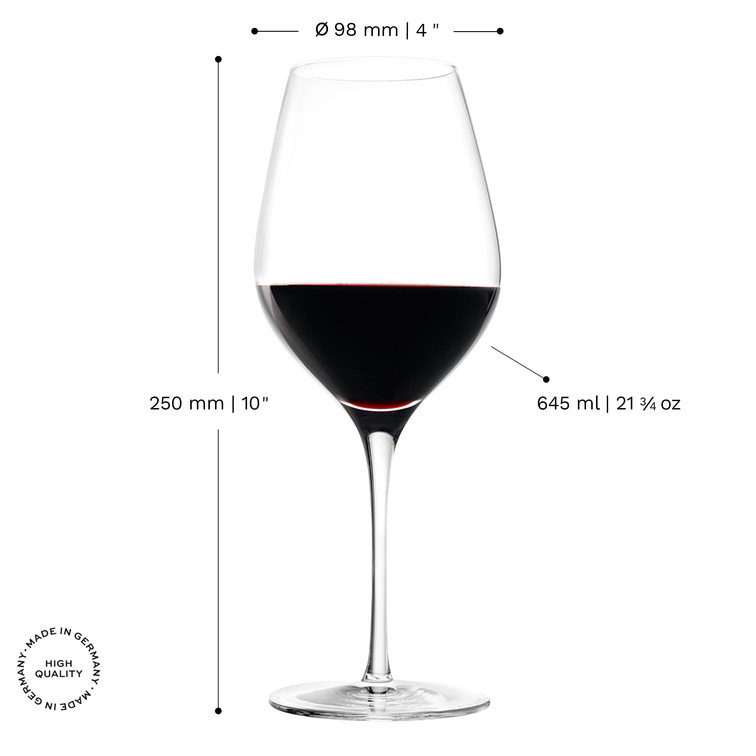 Stölzle Lausitz Exquisit Royal Bordeauxgläser Rotweingläser 645 ml, 6er-Set | Bordeauxgläser und Rotweingläser für Bordeaux-Weine und Aromaentfaltung, aus Kristallglas, stoßfest & spülmaschinengeeignet