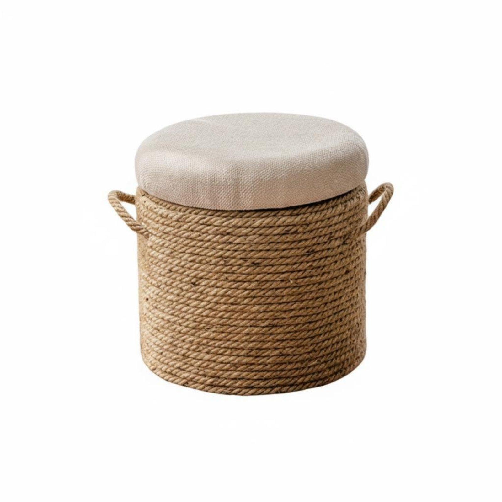 Enakshi® Round Rope-Wrapped Pouf Multi-Functional Round Pouf Ottoman Hard-Wearing Footstool for Entryway Beige 30x30cm|Home & Garden | Furniture | Ottomans, Footstools & Poufs-image-40