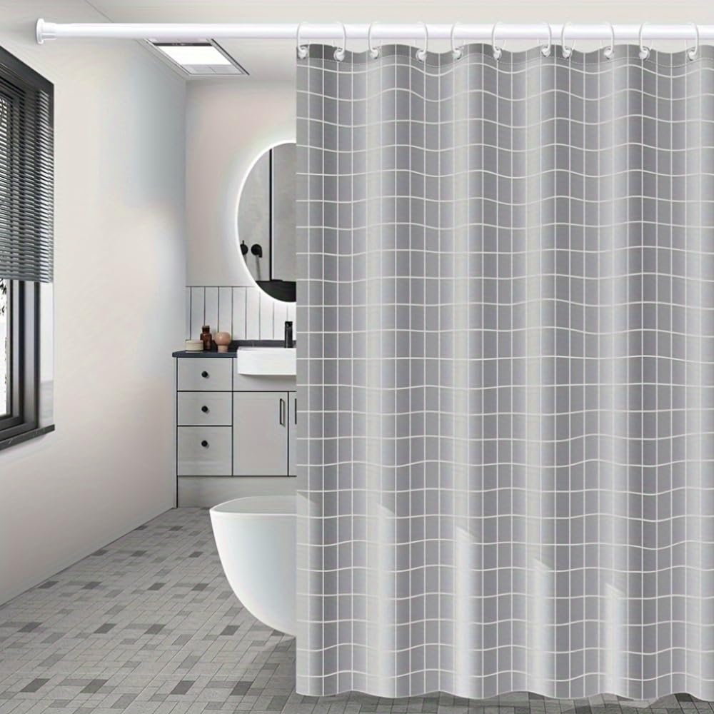 GLWDMB 1 Piece 180x200CM Gray Checkered Pattern Printed Shower Curtain With Hook, Polyester Fabric, For Windows And Walls, Bathtub, Bathroom, Machine Washable, All Season Universal