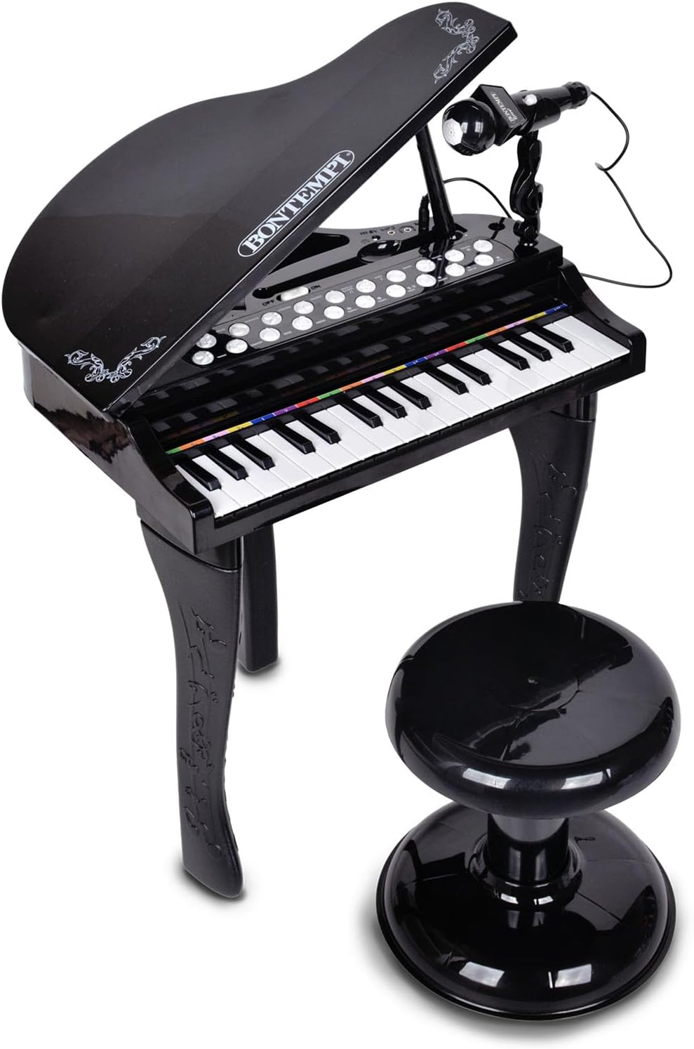 Bontempi | Electronic Tail Piano 32 Keys with Microphone and Stool, Bright Effects, 5 Sounds, 4 Rhythms, 19 Tracks, 53 x 40 x 32 cm