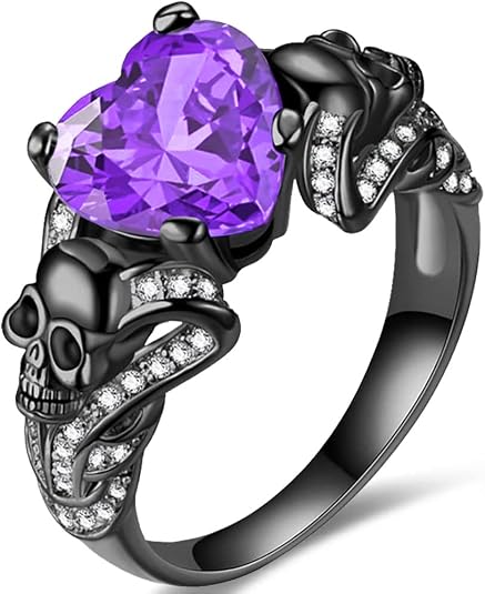 Gothic Jewelry Purple Red Black Crystal Unique Black Skull Rings for Women Halloween Gifts