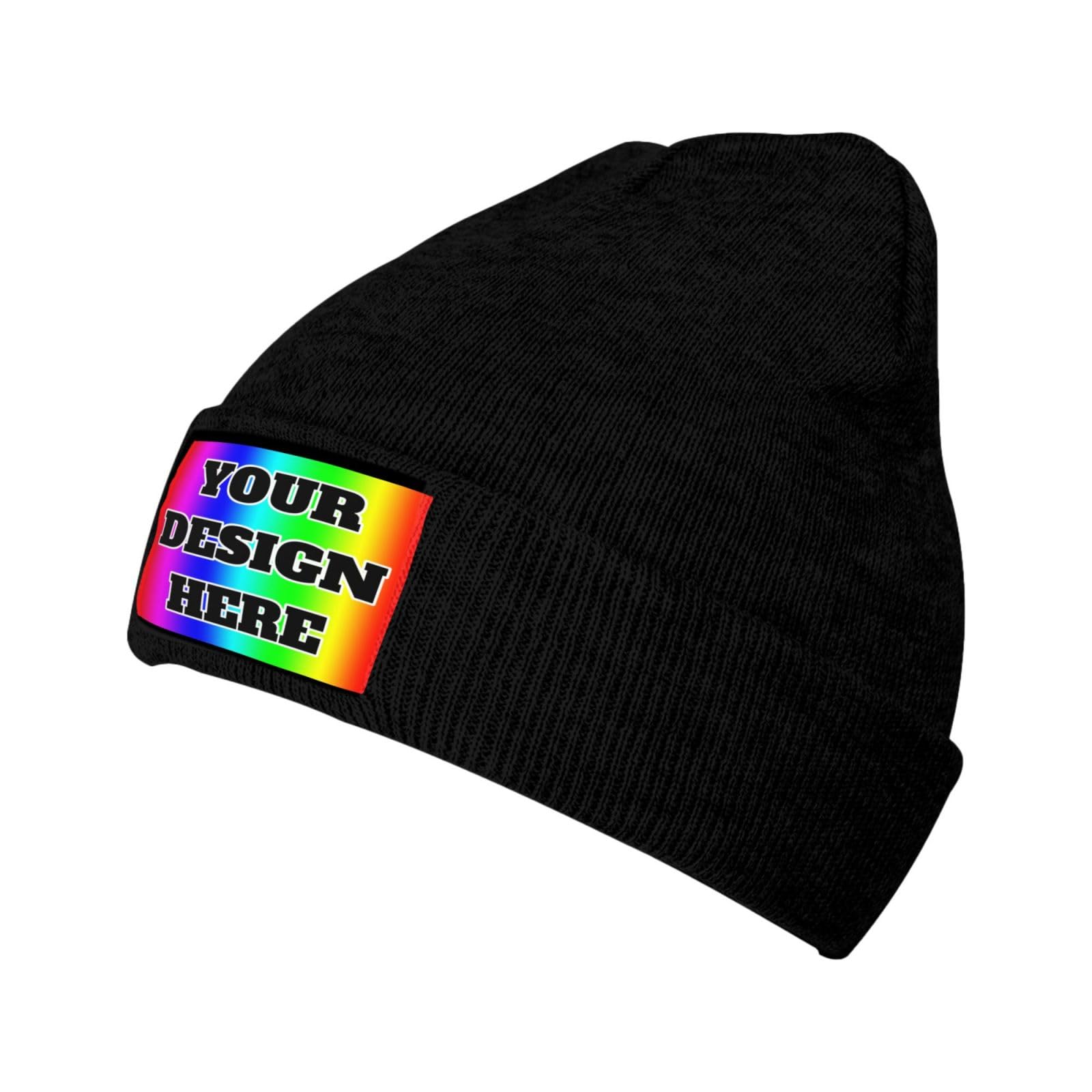 Custom Beanie Hats for Men Women Personalized Beanies Knitted Hat Add Your Text Name Logo Skull Hat Warm Winter Hats Unisex Black