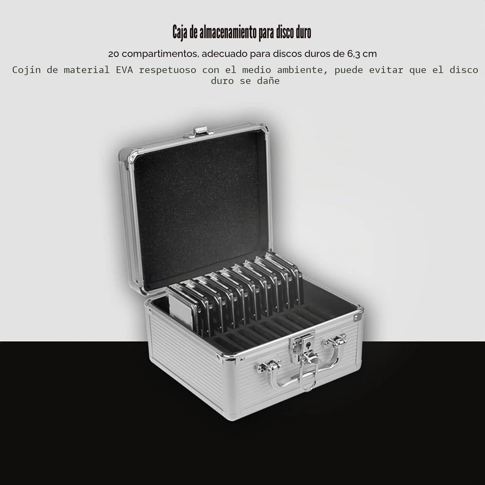 Maletín de Almacenamiento de Discos Duros de 20 X 2,5", Diseño de Cierre de Seguridad, Maletín de Transporte de Discos Duros Externos Robusto, a Prueba de Caídas y Golpes para Discos Duros de 2,5