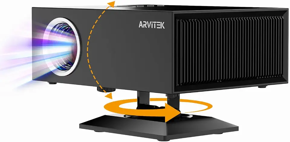 [Foco automático] Projetor inteligente com WiFi e Bluetooth, Zoom e Keystone, projetor portátil de filme de vídeo 1080p nativo com suporte ajustável de 360°, suporte 4K para cinema em casa, quarto