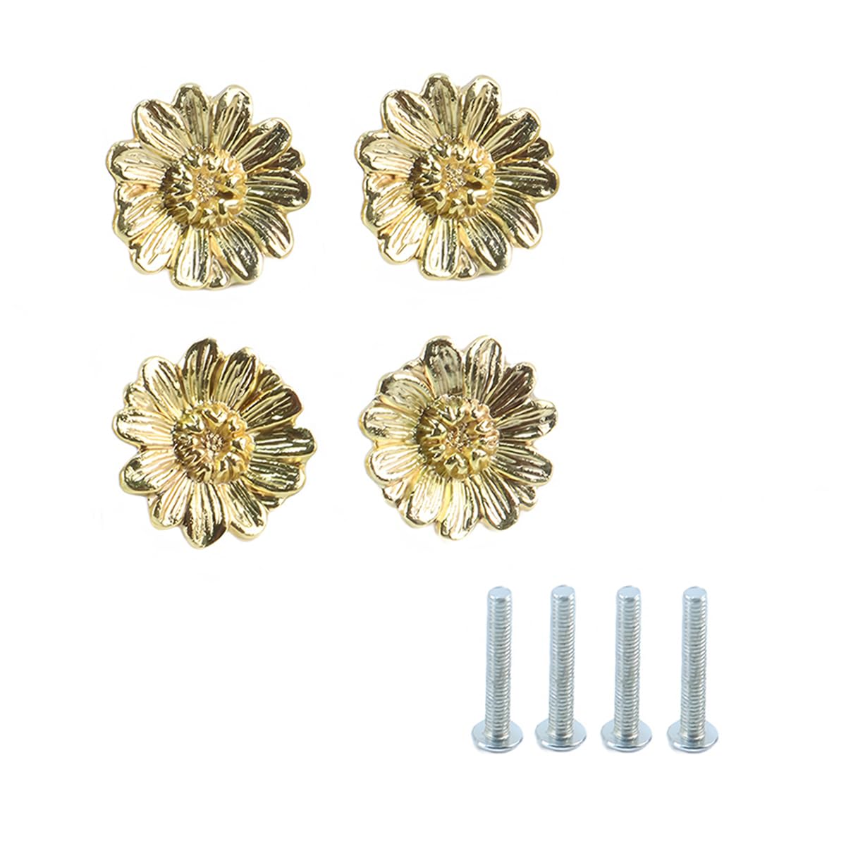 Ubric 4Pcs Zinc Alloy Knobs Flower Shape Cabinet Knobs Kitchen Handles for Single Hole Cabinet Doors Gold